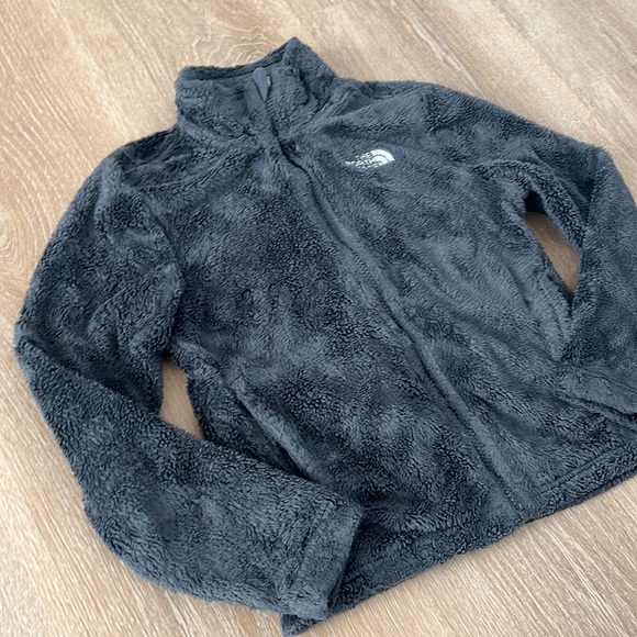 The North Face lightweight fuzzy fleece full zip jacket Dark Gray Girls small 6 - Picture 3 of 8